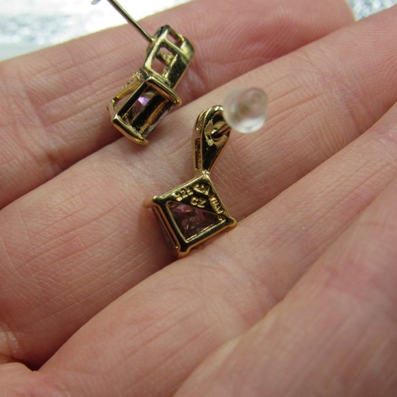 Sterling Gold Plated Rainbow CZ Gem Earrings - Picture 4 of 6